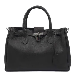 Sac à main cuir grainé de taurillon marron ébène Charles et Charlus Modèle Riviera